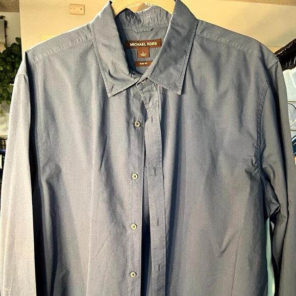 Michael Kors Slim Fit Slate Grey 100% Cotton Long-Sleeve Button-Up SZ Lrg - Picture 1 of 5